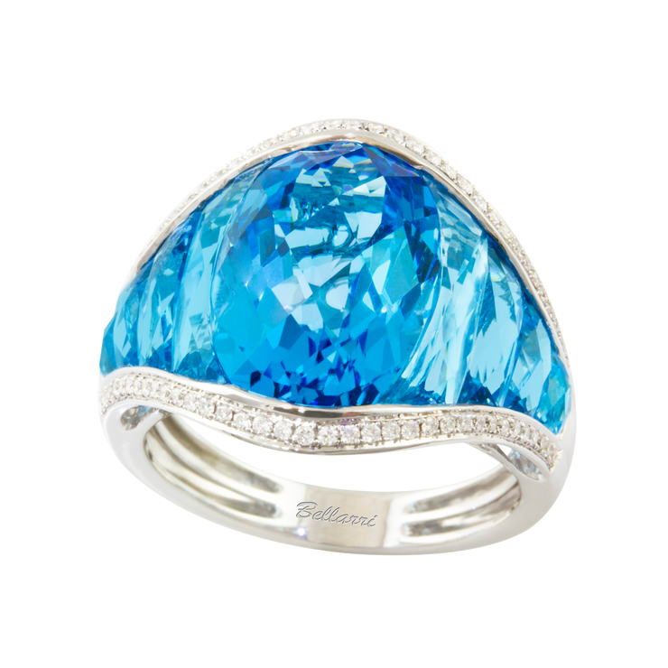 14k White Gold 7.01ctw Blue Topaz Contemporary Ring