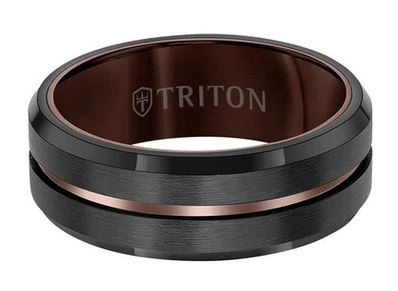 TRITON Mens Tungsten Black Satin Wedding Band
