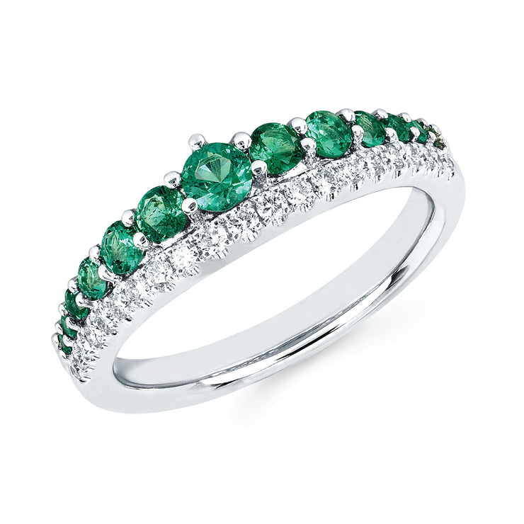 14k White Gold 0.56ctw Emerald Contemporary Ring