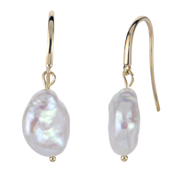 14k Yellow Gold Keshi Freshwater Pearl Drop Earrings