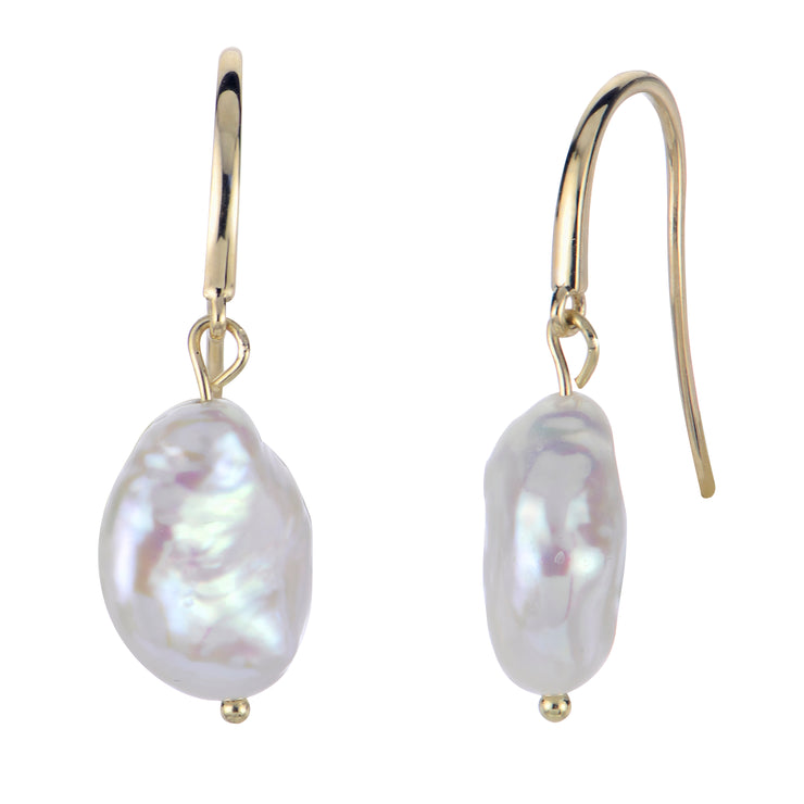 14k Yellow Gold Keshi Freshwater Pearl Drop Earrings