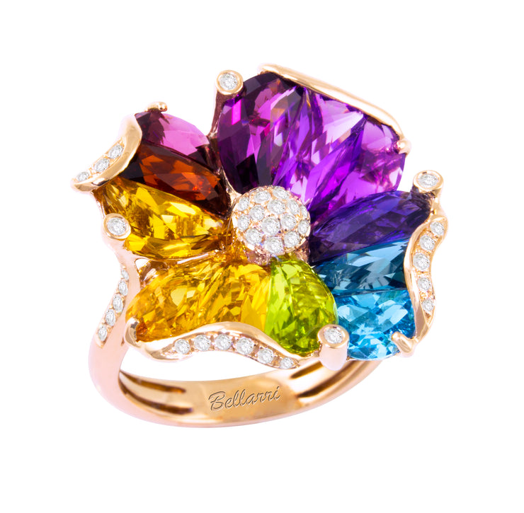 BELLARRI 14k Rose Gold 7.97ctw Multi-Color Gemstone Flower Ring