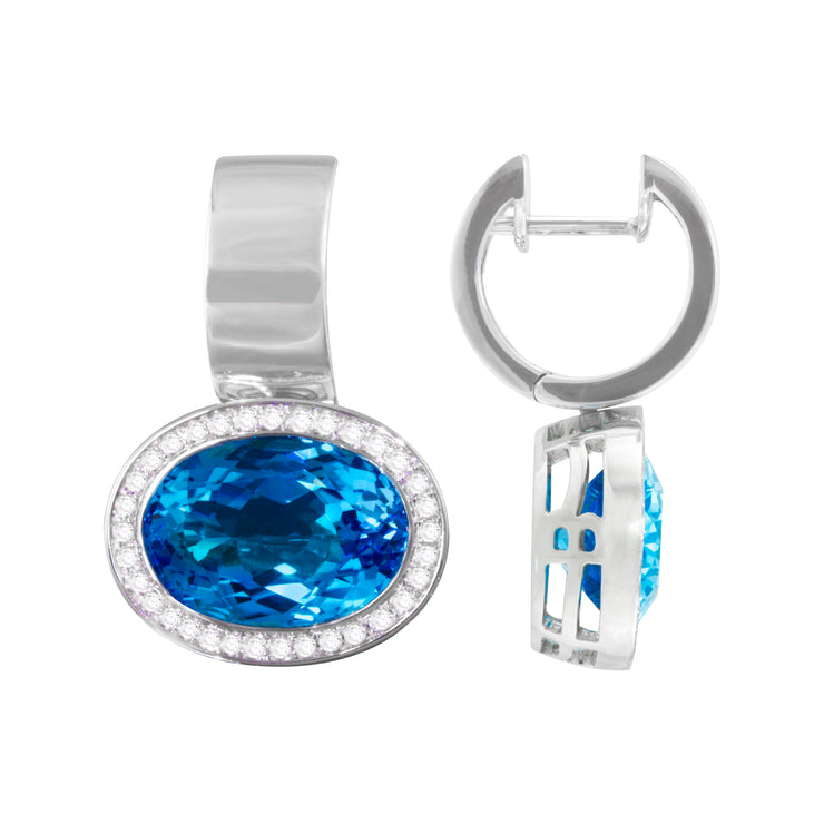 14k White Gold 13.15 Blue Topaz Huggie Earrings