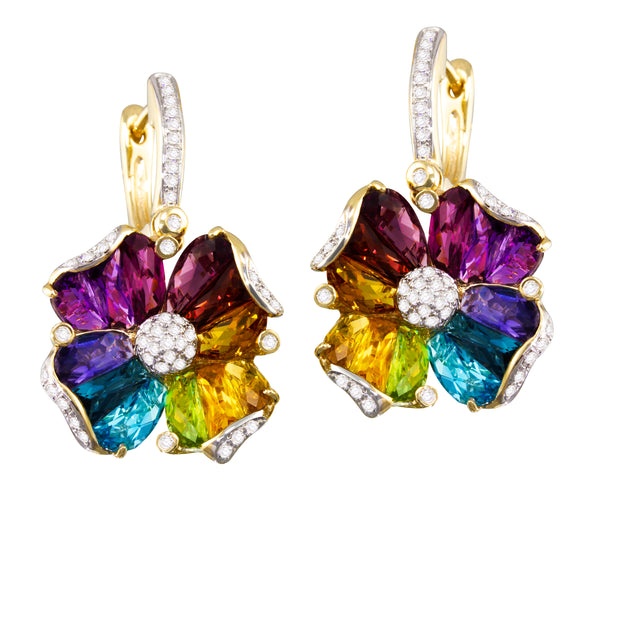 14k Rose Gold 9.11 Multi-Color Gemstone Drop Earrings