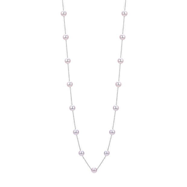 14k White Gold 6.5mm Akoya Pearl Station Necklace