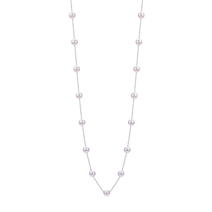 14k White Gold 6.5mm Akoya Pearl Station Necklace