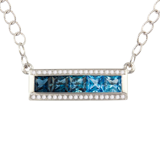 BELLARRI 14k White Gold 1.53ctw Blue Topaz Fancy Link Necklace