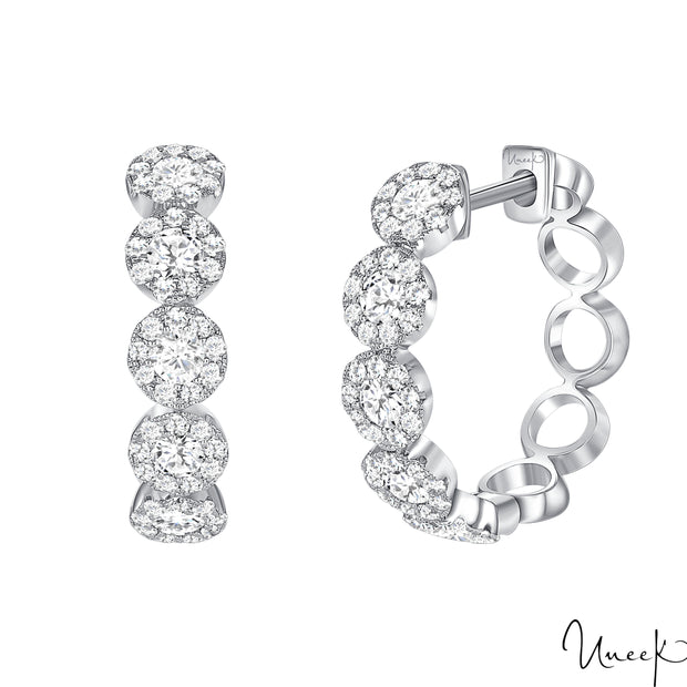 14k White Gold 1.04ctw Medium Hoop Diamond Earrings