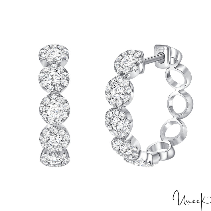 14k White Gold 1.04ctw Medium Hoop Diamond Earrings