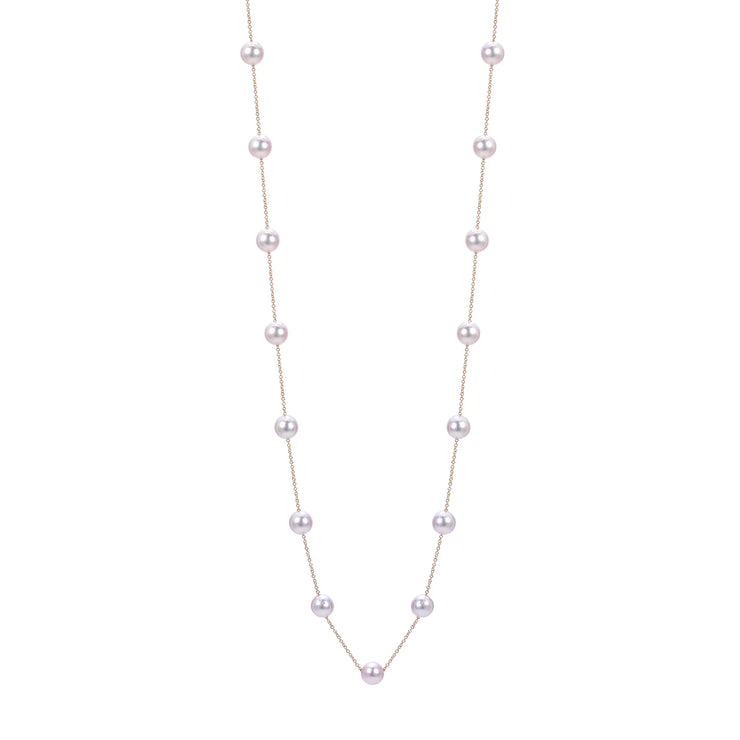 14k Yellow Gold 6.5mm Freshwater Cultured Pearl Station Necklace