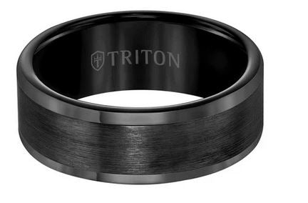 TRITON Mens Tungsten Black Satin Wedding Band