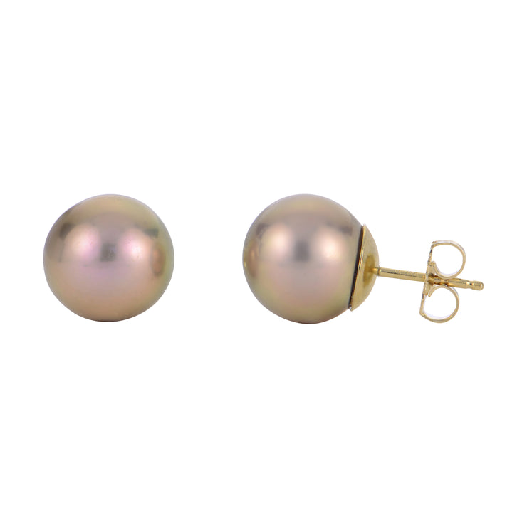 14k Yellow Gold 12mm Pink Freshwater Pearl Stud Earrings