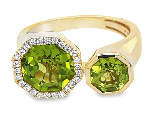 14k Yellow Gold 3.41ctw Peridot 2 Stone Ring