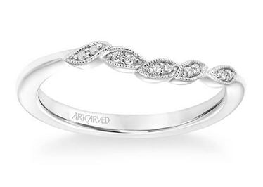 ARTCARVED Women's 14k White Gold Curved Contemporary 0.22ctw Round Diamond Wedding Band