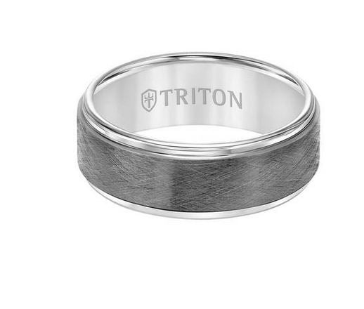 TRITON Mens Tungsten Grey Granular Wedding Band