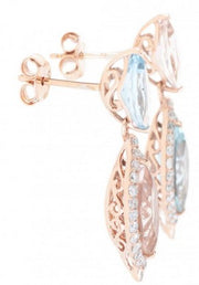 14k Rose Gold Aquamarine 2.81ctw & Moganite 2.72ctw Drop Earrings