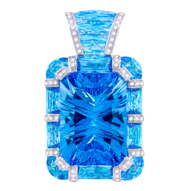 BELLARRI 14k White Gold 54.40ctw Blue Topaz Drop Pendant