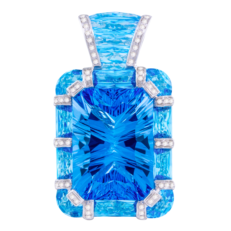 BELLARRI 14k White Gold 54.40ctw Blue Topaz Drop Pendant