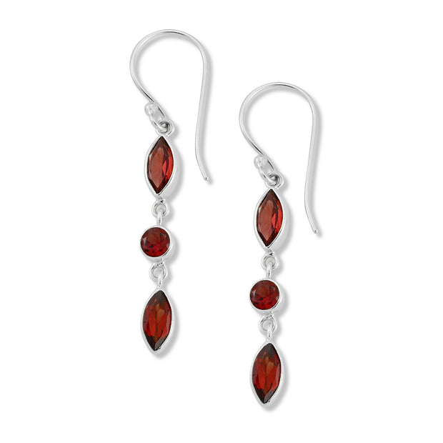 Sterling Silver Garnet Drop Earrings