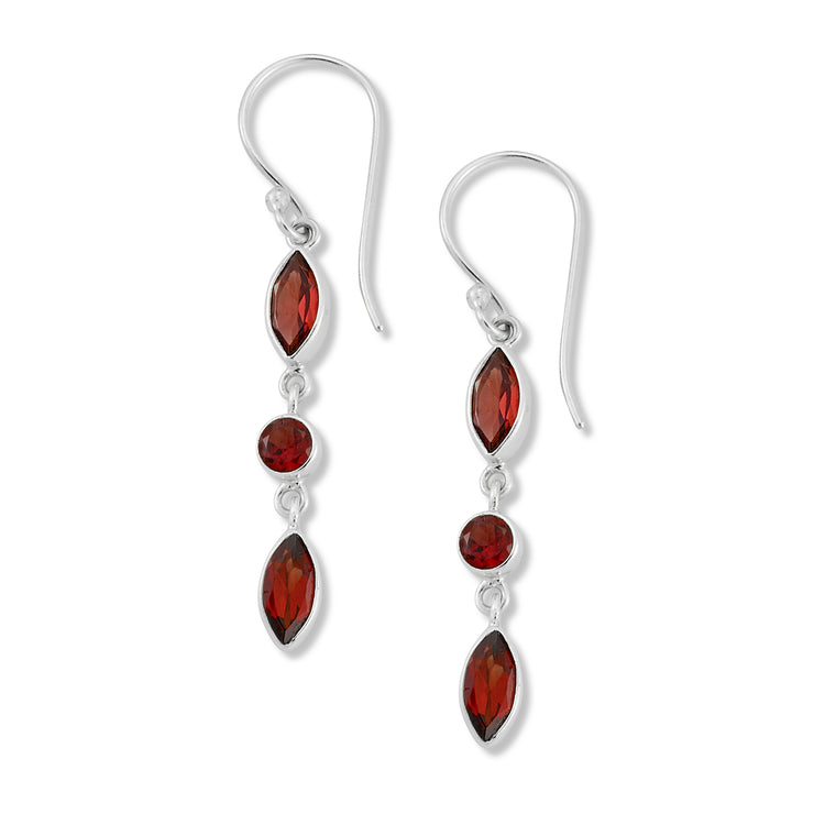 Sterling Silver Garnet Drop Earrings
