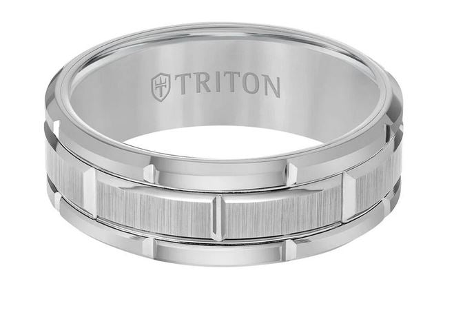 TRITON Mens Tungsten Grey Satin Wedding Band