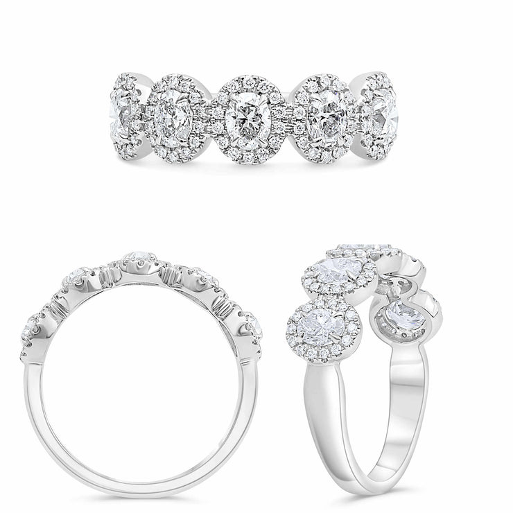 Platinum 5-Stone Halo 1.00ctw Oval Diamond Anniversary Ring