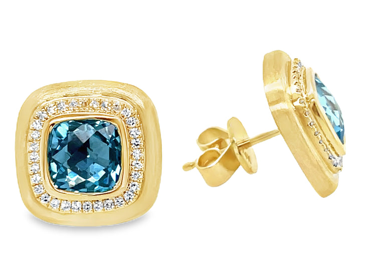 14k Yellow Gold 1.60 Blue Topaz Stud Earrings
