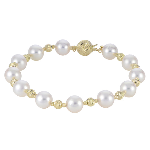 AKOYA PEARL AND 14K YELLOW GOLD BRIGHT BEAD BRACELET 7"