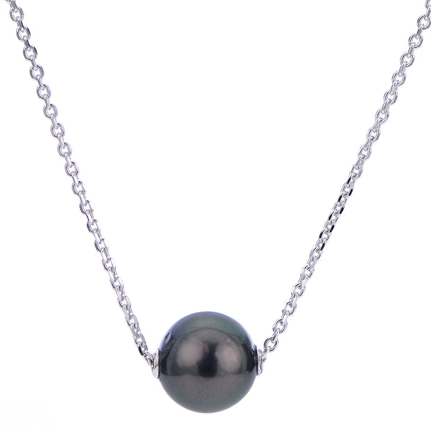Sterling Silver 10mm Single Tahitian Pearl Necklace