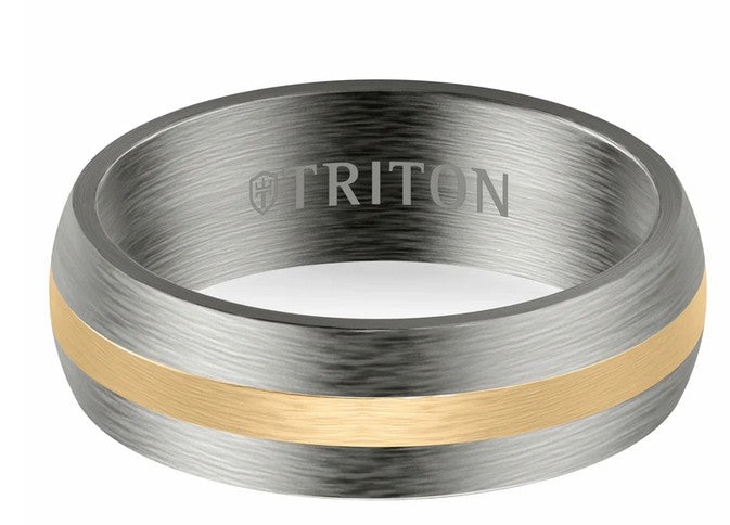 Mens 14k Yellow Gold with Titanium Satin Wedding Band