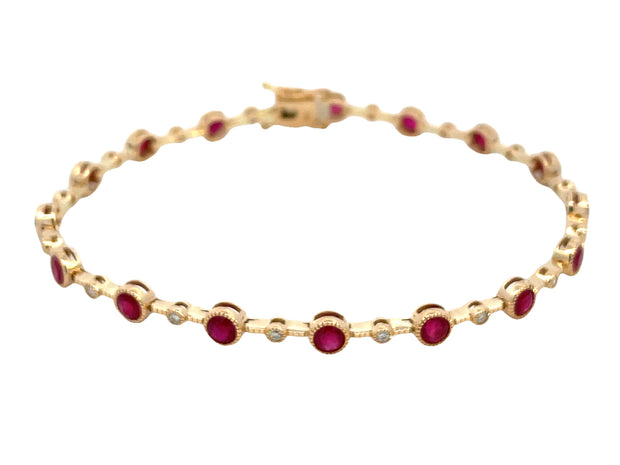 DILAMANI 14k Yellow Gold 3.91ctw Ruby Bezel Line Bracelet