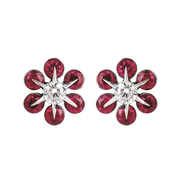 14K WHITE GOLD RUBY DIAMOND EARRINGS