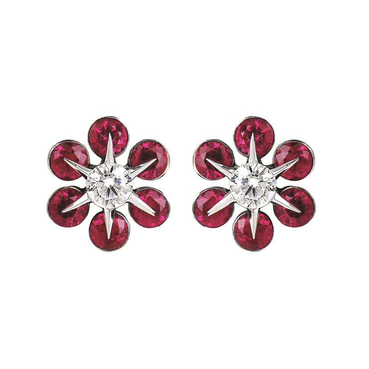 14K WHITE GOLD RUBY DIAMOND EARRINGS