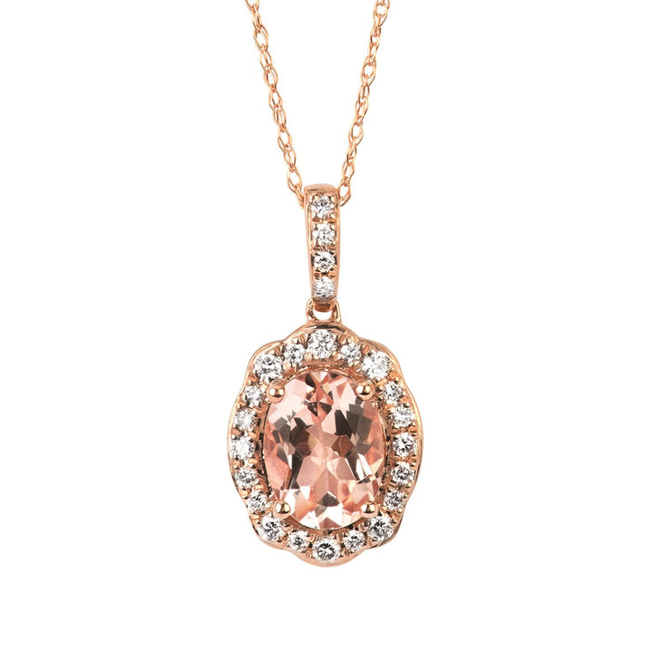 14k Rose Gold Morganite Diamond Pendant