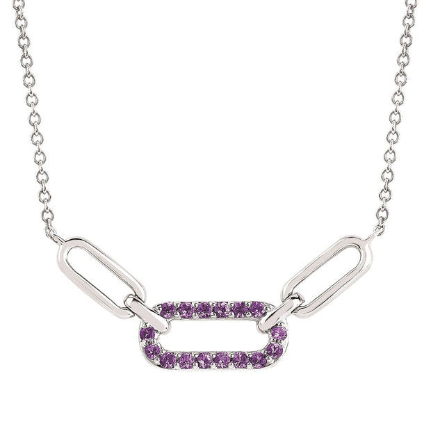 STERLING SILVER PAPER CLIP STYLE AMETHYST NECKLACE