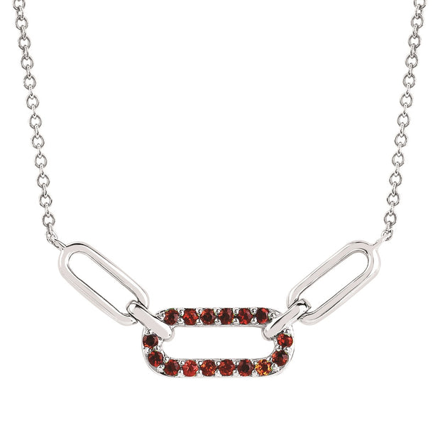 STERLING SILVER PAPER CLIP STYLE GARNET NECKLACE