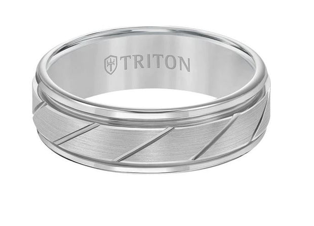 TRITON Mens Tungsten White Satin Wedding Band