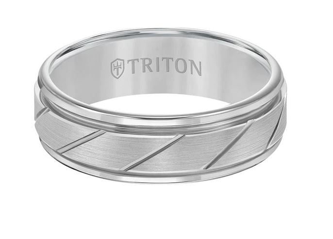 TRITON Mens Tungsten White Satin Wedding Band