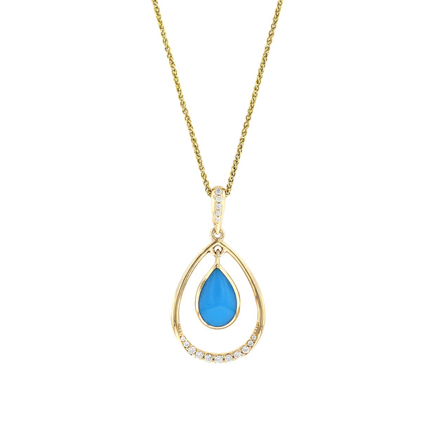 14k Yellow Gold Turquoise Drop Pendant