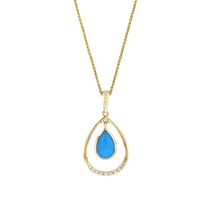 14k Yellow Gold Turquoise Drop Pendant