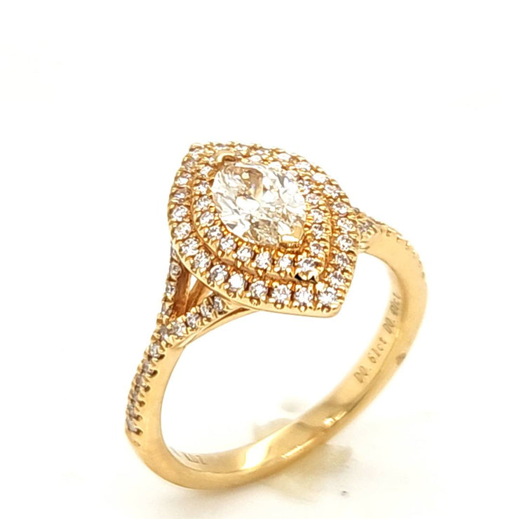 18 Karat Yellow Double Halo Marquise Diamond Ring