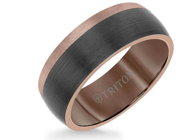 TRITON Mens Black Tungsten Satin Wedding Band