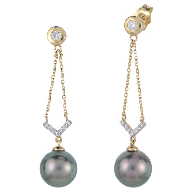14k Yellow Gold Tahitian Pearl Drop Earrings