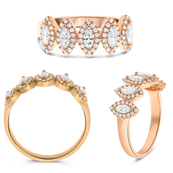 14k Rose Gold 5-Stone Halo 0.62ctw Marquise Diamond Ring