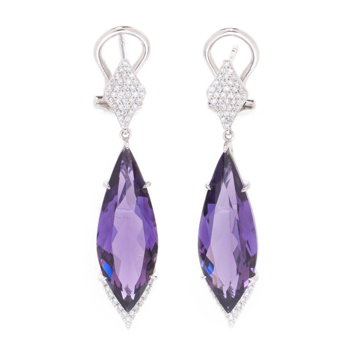 14k White Gold 11.26 Amethyst Drop Earrings