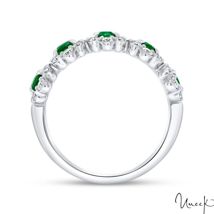18k White Gold 1.22ctw Emerald 5 Stone Ring