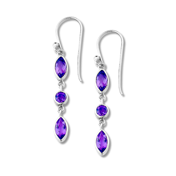 Sterling Silver Amethyst Drop Earrings