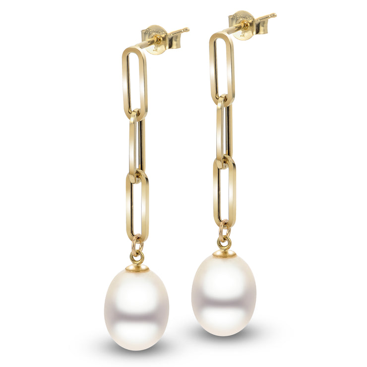 14k Yellow Gold Freshwater Peral Drop Earrings