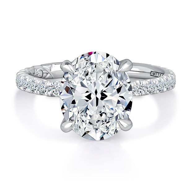A. JAFFE 18k White Gold Hidden-Halo 0.71ctw Round Diamond Engagement Ring