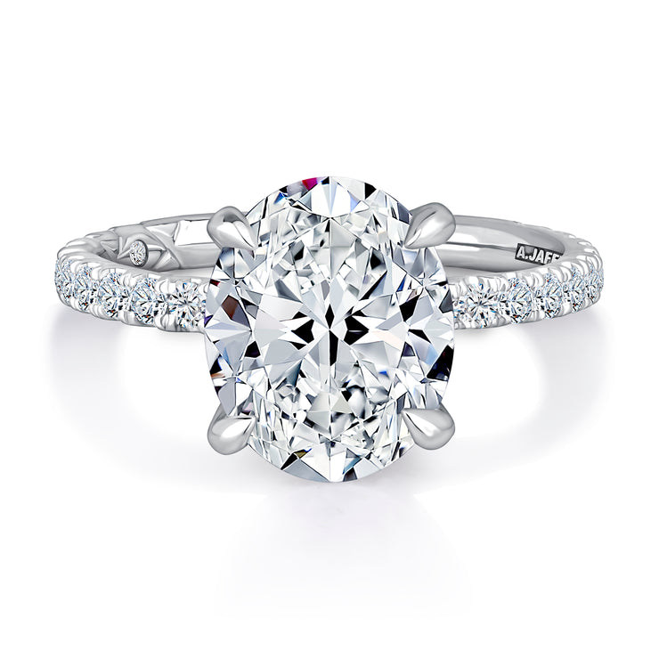 A. JAFFE 18k White Gold Hidden-Halo 0.71ctw Round Diamond Engagement Ring